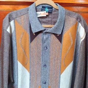 Steve Harvey Knit Front Shirt, Gorgeous Jacquard Sleeves and Back
